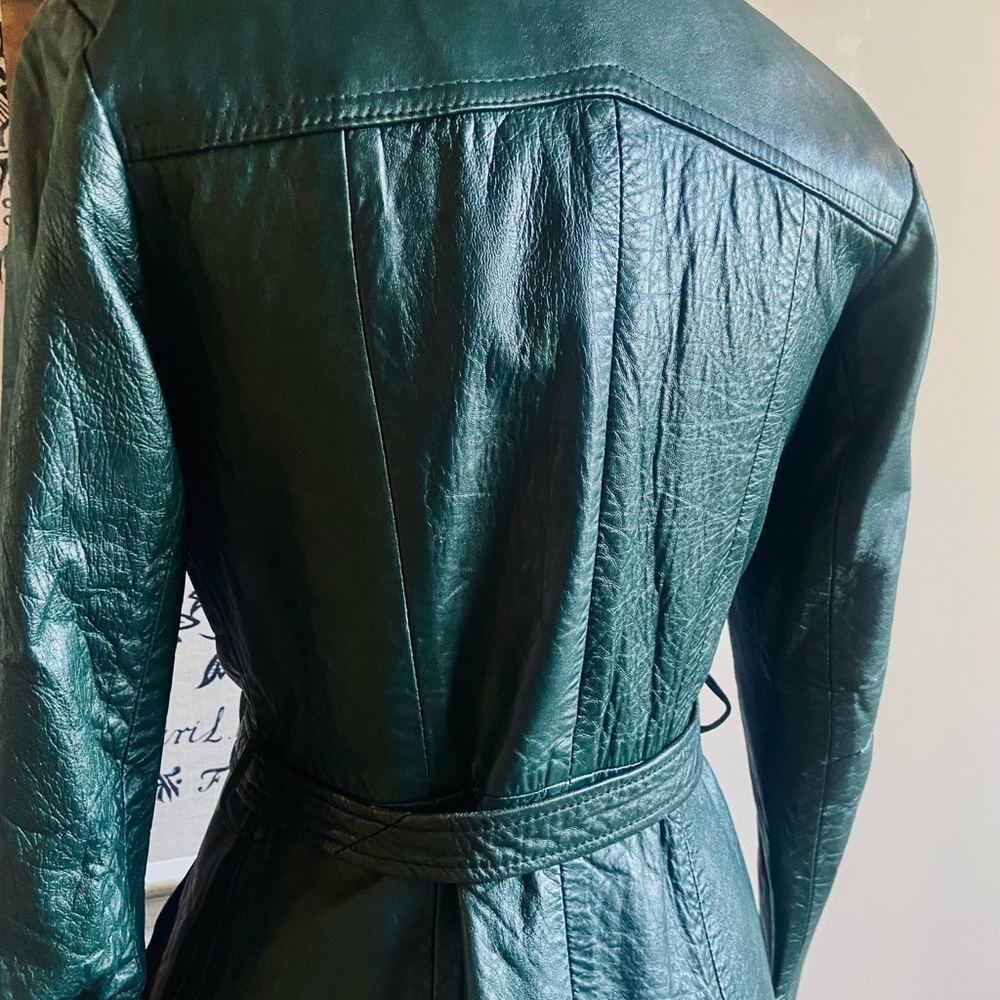 Vintage 70s green leather jacket - Picture 7 of 14